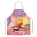 Close-up of cute cartoon girl print linen apron, perfect for kitchen cooking and baking use. - Cartoon Girl 08