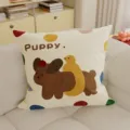 Niedliches Cartoon Welpen Kissen Detail, weiches Stoffkissen für Wohnzimmer Sofa und Bett. - Gelb Grün Gestreifter Gepflegter Hund
