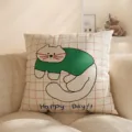 Süßes Cartoon Katzen Kissen mit Karo Muster, weiches Sofakissen für das Wohnzimmer. - Glückskatze
