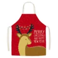 Christmas red fabric kitchen apron with cute cartoon reindeer and festive greeting print. - Christmas 9