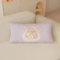 Detailed view of the cute purple cartoon throw pillow with sleeping baby and star print on sofa. - Purple Dream Star Long Cushion