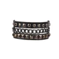 Close-up of black punk PU leather bracelet with metal studs and chain - Multi-Layer Chain Studded Style / Black