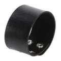 Detailed view of the wide black PU leather punk cuff bracelet showing silver rivet snaps. - Wide Snap Adjustable Style / Black