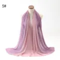Gradient purple to pink pearl chiffon scarf hijab wrap displayed on a mannequin - Purple & Pink