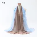 Light blue and brown gradient pearl chiffon hijab scarf for elegant ethnic styling - Light Blue And Khaki