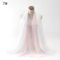 Elegant white to pink gradient pearl chiffon scarf for head wrap or shawl - White+Pink