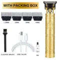 Cortapelos eléctrico profesional dorado con grabado de Buda y kit completo de accesorios. - ABS Gold Buddha Head