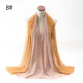 Gradient orange and pink pearl chiffon long hijab scarf for women, color code 8# - Nude and Yellow