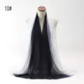 Long gradient white to black pearl chiffon scarf displayed on a mannequin for hijab wear - Black+White