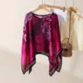 Fuchsiafarbener Blumenseidenschal Poncho-Sola 110x110cm für eleganten Sonnenschutz - 110*110CM / Lila Blume