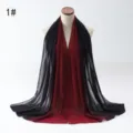 Elegant black and red gradient pearl chiffon scarf shawl for women's hijab and head wrap - Black + Wine Red