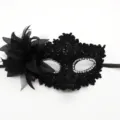 Elegante máscara de encaje negro para fiestas con flor lateral y lentejuelas - Patrón de Dragón Flor Lateral / Negro