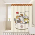 Waterproof shower curtain with cute cats design, thick fabric bathroom partition curtain for home. - Cat Style 07