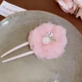 Pink mesh flower hair fork with heart crystal and pearl, sweet hair styling accessory for women. - Flower / Pink