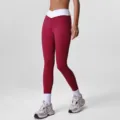 High waist cross v yoga pants stretch fitness running leggings tummy control gym sports trousers - S / Crimson