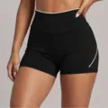 High waist athletic yoga shorts for women contrast trim fitness running tight gym shorts - S / Black
