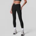 Schwarze V-Taille Fitness Yoga Leggings, figurbetonte Sportlerinnen Sporthose für Training. - S / Unterteile / Schwarz