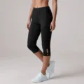 Schwarze Damen Sport Yoga Caprihosen, atmungsaktive Fitness Leggings in schmaler Passform. - S / Schwarz