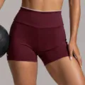 High waist contrast color yoga shorts, burgundy stretch fitness running athletic gym shorts for women - S / Burgundy