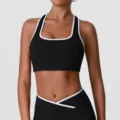 Ensemble soutien-gorge de sport et pantalon de yoga noir, vetement de fitness sechant rapidement - S (Conseillé 65B-70B) / Hauts / Noir