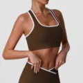 Top de sport marron pour femme, haut de fitness respirant pour yoga, course et entraînement - S (Conseillé 65B-70B) / Hauts / Café