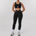 Zwarte stippen sport-bh en hoge taille crossover yoga legging fitnesskleding set - S / LD0027 Enkellange broek + LD0029 BH