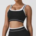 Soutien-gorge de sport noir et blanc rembourré fitness yoga haut activewear breathable - S (Conseillé 65B-70B) / Noir
