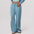 Light blue wide-leg sweatpants for women, comfortable athletic yoga pants with drawstring. - S (Recommended 40-50 kg) / Ice Blue