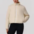Dames Beige Crop Puffer Jas Met Rits Winter Warm Sportief Casual Jassen Bovenkleding - S / Abrikoos