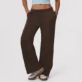Women's brown high-waisted wide-leg sweatpants with drawstring and pockets for casual wear. - S (Recommended 40-50 kg) / Brown
