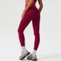 Legging de sport taille haute pour femme, pantalon de yoga gainant push-up en bordeaux. - Rouge
