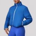 Dames winter warme gewatteerde jas slim fit opstaande kraag blauwe sportieve buitenjas - S / Indigoblauw