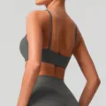 Damen Sport-BH elastischer Push-up Fitness Yoga Crop Top, rückenfreies dunkelgraues Design. - S / Oberteile / Grau