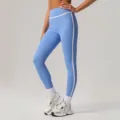 HOHER BUND Damen Yoga Leggings Schnelltrocknend Fitness Sporthose mit weissen Paspeln. - S / Leuchtendes Blau