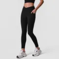 Schwarze hoch taillierte V-Bund Yoga Leggings mit Seitentaschen fürs Fitness und Training. - S (Empfohlen 40-52,5kg) / Schwarz