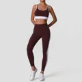 Farbblock Sport-Bra und High-Waist Yoga Leggings Set, stilvolle Fitness Activewear Bekleidung. - S (Empfohlen 42.5-50kg) / Oberteil Und Hose / Burgunderrot
