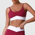 Soutien-gorge de sport color-block fines bretelles fitness yoga haut gilet course - S / Cramoisi