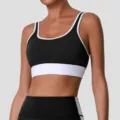 Soutien-gorge de sport bicolore noir et blanc, haut de yoga élastique et séchage rapide. - S / Noir
