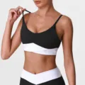Soutien-gorge de sport colorblock noir blanc fitness gym entraînement yoga top vêtement - S / Noir
