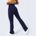Dunkelblaue Hohe Taille Schlag Yoga Hose Damen Fitness Sport Leggings Schnelltrocknend - Marineblau