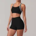 Ensemble soutien-gorge de sport noir et short taille haute fitness yoga gym variante - S / Haut et Bas / Noir
