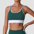 Soutien-gorge de sport contrasté vert foncé femme fitness col en U yoga gym entraînement haut - S / Vert