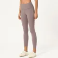 Pantalón de yoga cepillado de tiro alto, leggings deportivos cortos efecto desnudo en taupe. - 6#/S / Roca Lunar