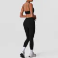 Women black high stretch yoga set, supportive sports bra and tight fitness running training leggings. - S / Top And Bottom / Black