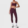Maroon high stretch naked feeling yoga set, sports bra and high waist leggings for fitness. - S / Top And Bottom / Giga Purple