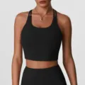 Soutien-gorge de sport noir pour femme fitness crop top course athlétique rembourré salle de gym - S / Noir
