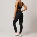 Damen schwarz Yoga Set Sport-BH hohe Taille Fitness Leggings Activewear Trainingsanzug - S / Oberteil und Unterteil / Schwarz