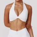 Soutien-gorge de sport yoga blanc halter, haut de fitness coussinets amovibles course training. - XS / Hauts / Blanc
