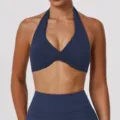 Soutien-gorge de sport yoga halterneck croisé bleu marine fitness haut activewear femme - XS / Hauts / Bleu Marine