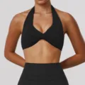 Soutien-gorge de yoga noir dos nu avec nœud et leggings fitness taille haute variant. - XS / Hauts / Noir